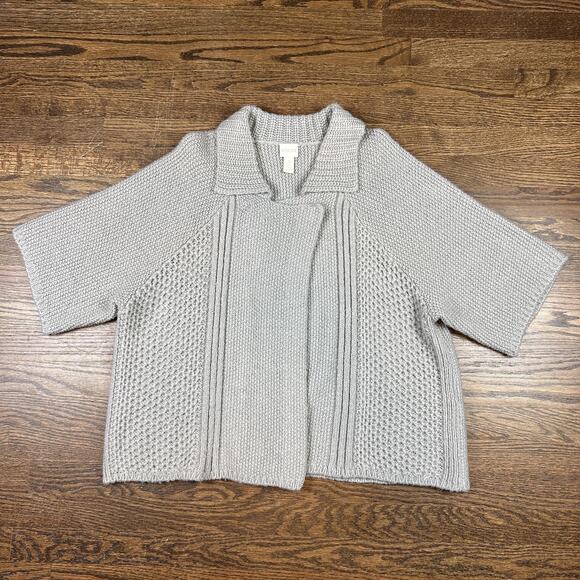 Chicos Sweater Womens 3 Button Front Chunky Knit Short Sleeve Cardigan Jacket - Picture 1 of 8